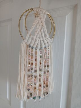 Handmade Macramé Wall Hanging Dream Catcher With Gemstone And Crytal Beads.
